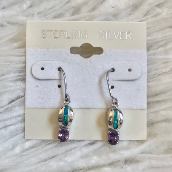 Sterling Silver Opal & Amethyst Drop Earrings - Picture 1 of 7